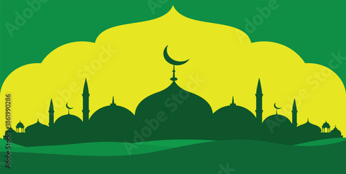 green Islamic background with Islamic pattern, suitable for banners of Eid al-Fitr, Eid al-Adha, Maulid Nabi, Muharram Islamic New Year and other Islamic themes. free vector