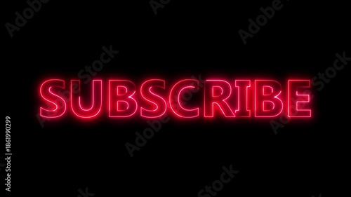 Red neon subscribe text sign glowing against black background with smooth light animation