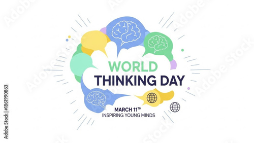 World Thinking Day Creative Concept with Colorful Thought Bubbles and Inspiring Young Minds