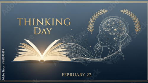 Thinking Day Concept with Open Book and Human Head Silhouette on Dark Background