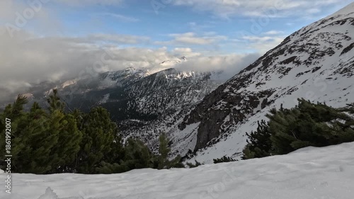 Winter Tatra mountains timelapse with clouds, view from the Kondracka Przelecz (pass)
