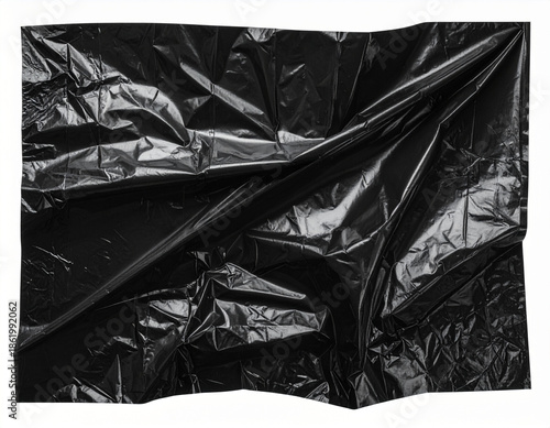 Isolated Crumpled Glossy Black Plastic Foil Texture Transparent Background PNG