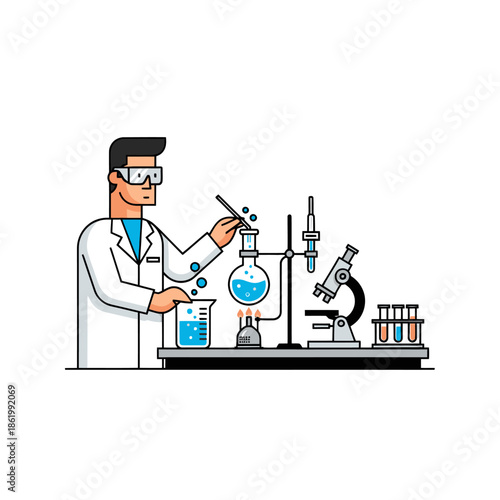 Scientist Conducting Chemical Experiment in Laboratory with Equipment