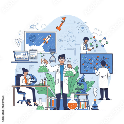 Scientists Conducting Experiments in a Modern Laboratory with Innovation and Discovery Theme