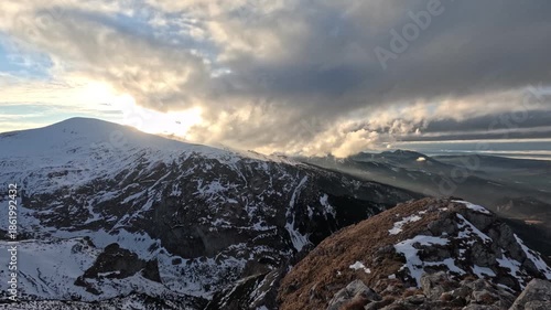 Winter Tatra mountains timelapse, dramatic clouds seen from Giewont peak