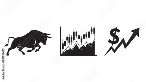 Bull Market Trend with Rising Dollar Sign in Simple Flat Design for Financial Infographics