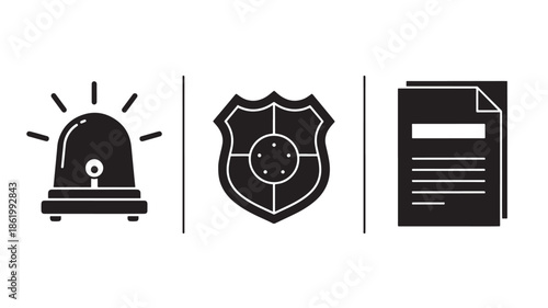 Security icons set in simple flat design with black color on white background for law enforcement