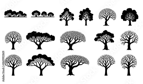 Scary Dead Tree Silhouette Collection with Twisted Black Horror Forest Trees