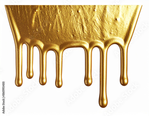 Realistic Golden Paint Drip on Edge Overlay Transparent Background PNG