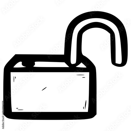doodle opened padlock outline hand drawn illustration