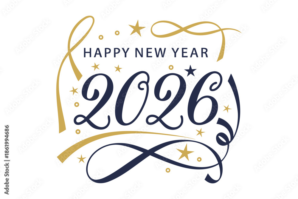 Obraz premium Elegant happy new year 2026 design with gold and navy blue accents Vector