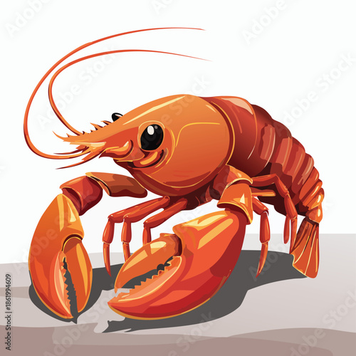 Isolated vector illustration of a fresh red lobster with long antennae and sharp claws, a gourmet seafood crustacean perfect for a raw shellfish meal