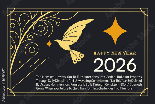 Happy new year 2026: turn intentions into action and build progress Vector