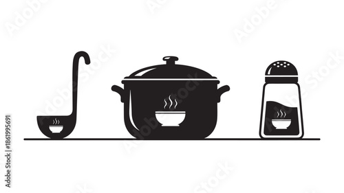Kitchen Utensils Silhouette in Minimalist Style with Black Color on White Background for Cooking Illustration