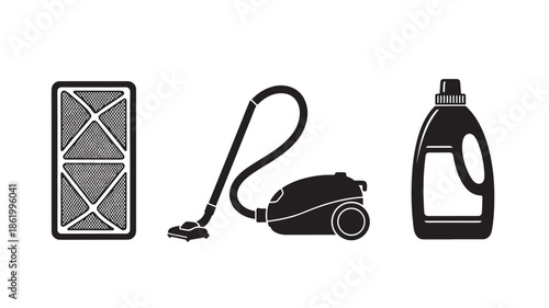 Car Care Products in Simple Monochrome Illustration on White Background for Automotive Industry