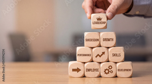 Human resources succession planning and leadership pipeline concept using stacked cube blocks in structured organizational hierarchy