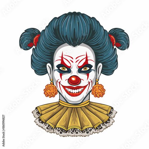 Scary Clown Face with Spooky Makeup and Big Smile.