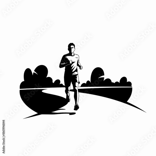 Athlete running through park landscape for daily workout routine