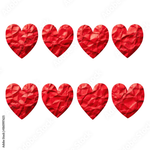 Collection of red heart shapes isolated on transparent background