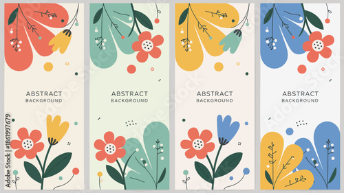 Vibrant floral abstract backgrounds with colorful flowers and leaves