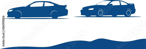 Two blue car silhouettes side by side on transparent background