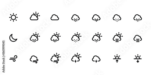 Weather Icons Line Set. Minimal Weather Forecast Icons Collection