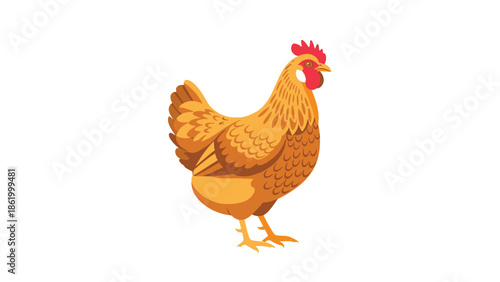Detailed illustration of a healthy brown hen standing gracefully, showcasing its beautiful feathers and alert posture, perfect for farm and poultry themes.