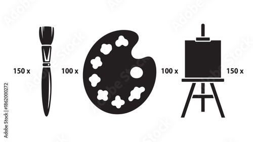 Artists Tools Silhouette in Minimalist Style with High Contrast Lighting on White Background for Creative Design