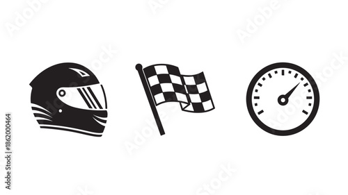 Racing Symbols in Minimalist Design with Black and White Color Scheme on White Background for Sports Branding