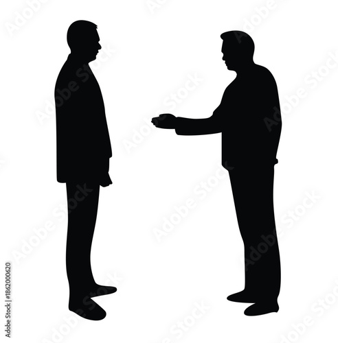 Meeting of Two Business People Silhouettes Isolated on White. People and activities at white collar work vector art