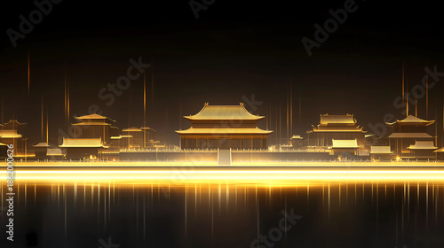 Illustration of resplendent and magnificent Chinese-style pavilions, terraces, towers and palaces
