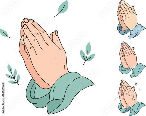 Hand Drawn Flat Vector islamic, arabic, elements Hands Praying Illustration