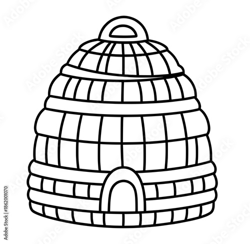 Detailed line art illustration of a large dome-shaped structure with layered patterns, featuring an entrance and a circular top, representing architectural design and creativity
