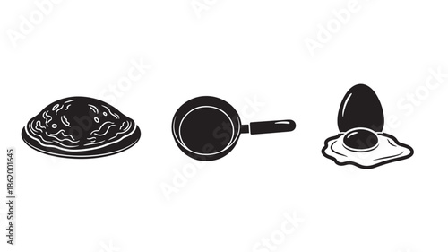 Fried Egg in Monochromatic Illustration Style with High Contrast Lighting on White Background for Culinary Use