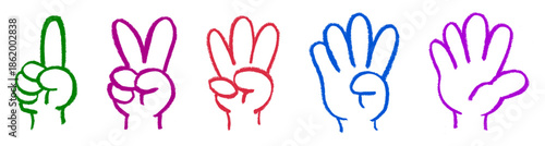 Counting Fingers Crayon Chalk Drawing Doodle Vector Set