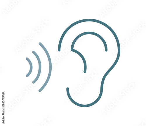Sound waves and ear. Hearing protection, voice and speech recognition. Hearing accessibility. Pixel perfect, vector icon.