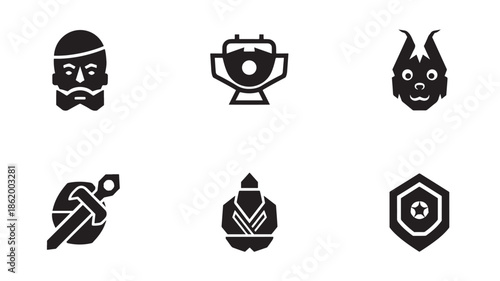 Black martial arts icons set in minimalist style with simple shapes and bold lines on white background for graphic design
