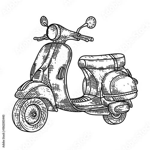 hand drawn motorcycle vintage scooter line art vector illustration