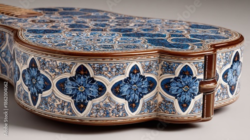 Intricately decorated acoustic guitar detail floral pattern
