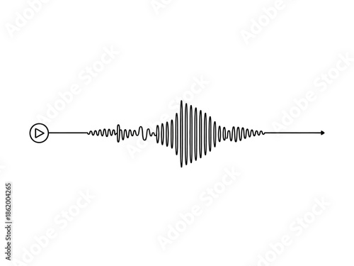 A simple black and white illustration of a sound wave with a play button
