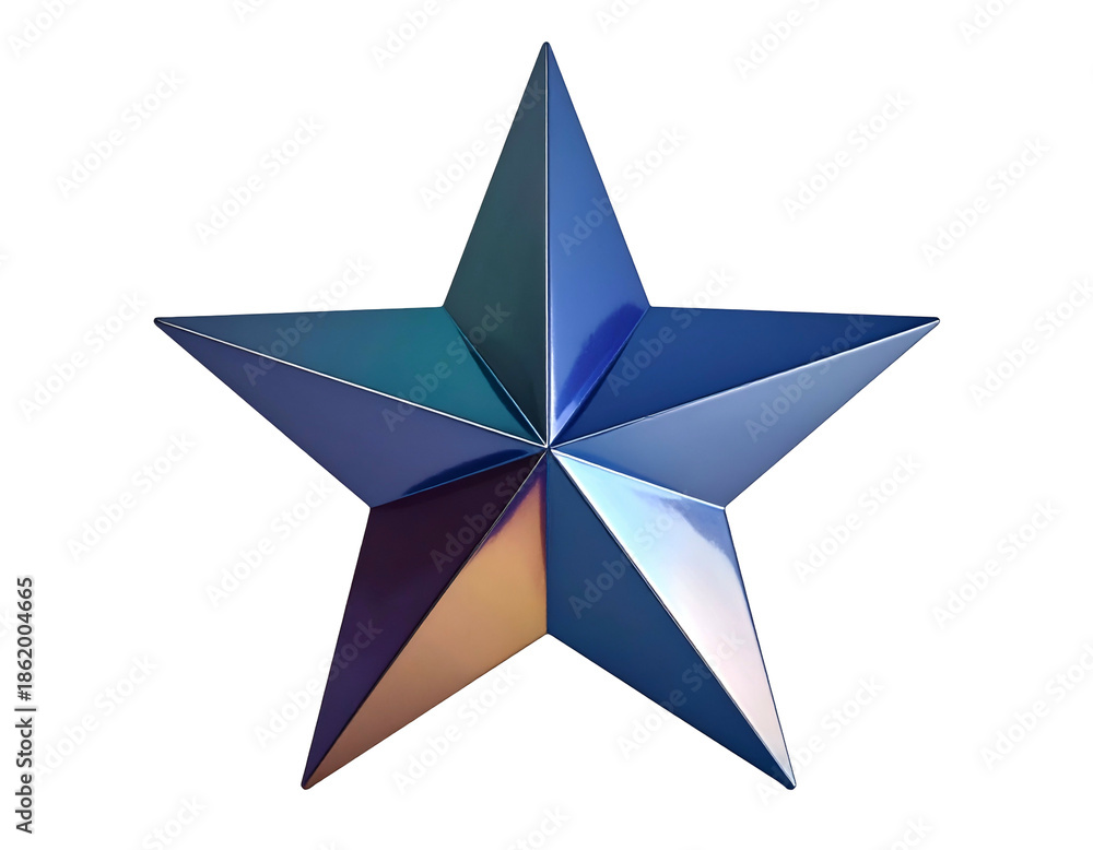 Obraz premium A five-pointed metallic star with iridescent blue and gold highlights