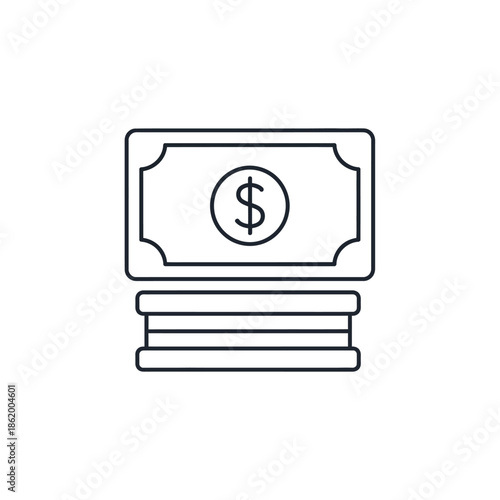 Minimalistic Line Drawing of Currency Note Stacked Coins for Financial Concepts