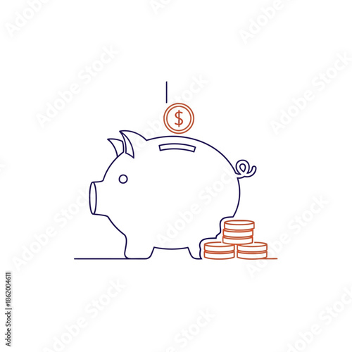 Modern Digital Illustration of Piggy Bank with Coins for Financial Savings