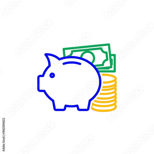 Piggy Bank and Money Coins Illustration for Financial Savings and Economy