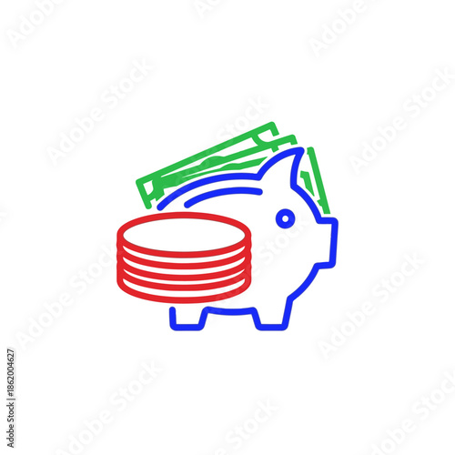 Piggy Bank with Coins and Cash for Saving Money Financial Concept
