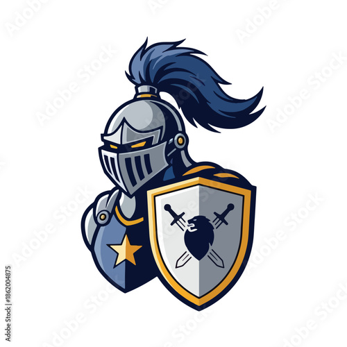 Valiant Medieval Warrior in Full Armor Holding a Heraldic Shield