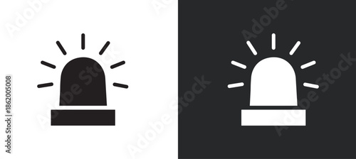 Siren icon set, vector of emergency alarm and police light symbols in  style, warning signal collection, alert beacon, flashing lamp, safety bundle isolated on transparent background.