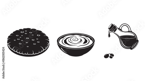 Coffee and coffee beans in minimalist illustration style with high contrast black and white for beverage advertising