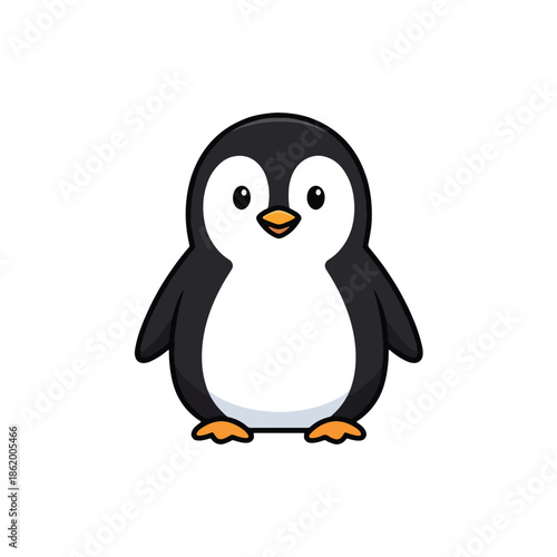 A cute little cartoon penguin standing adorably on a clean white background