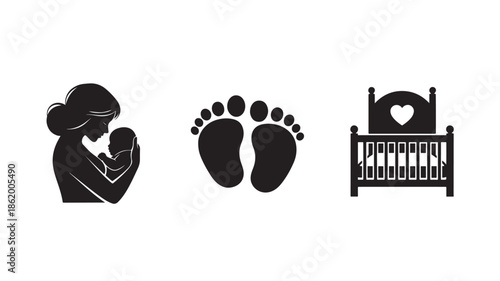 Motherhood Silhouettes in Minimalist Style with Simple Black Graphics for Parenting Icons